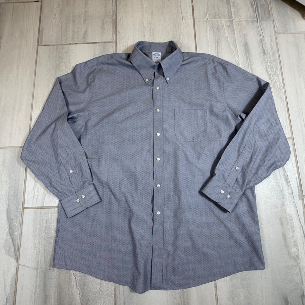 Brooks Brothers 1818 Regular Fit Non-Iron Dress Shirt Blue Micro Dot 17.5 34/35